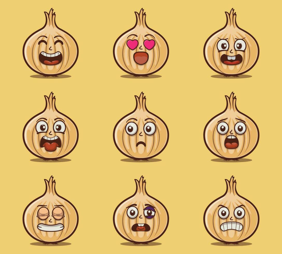 süß und kawaii Knoblauch Charakter Emoticon Ausdruck Illustration einstellen vektor