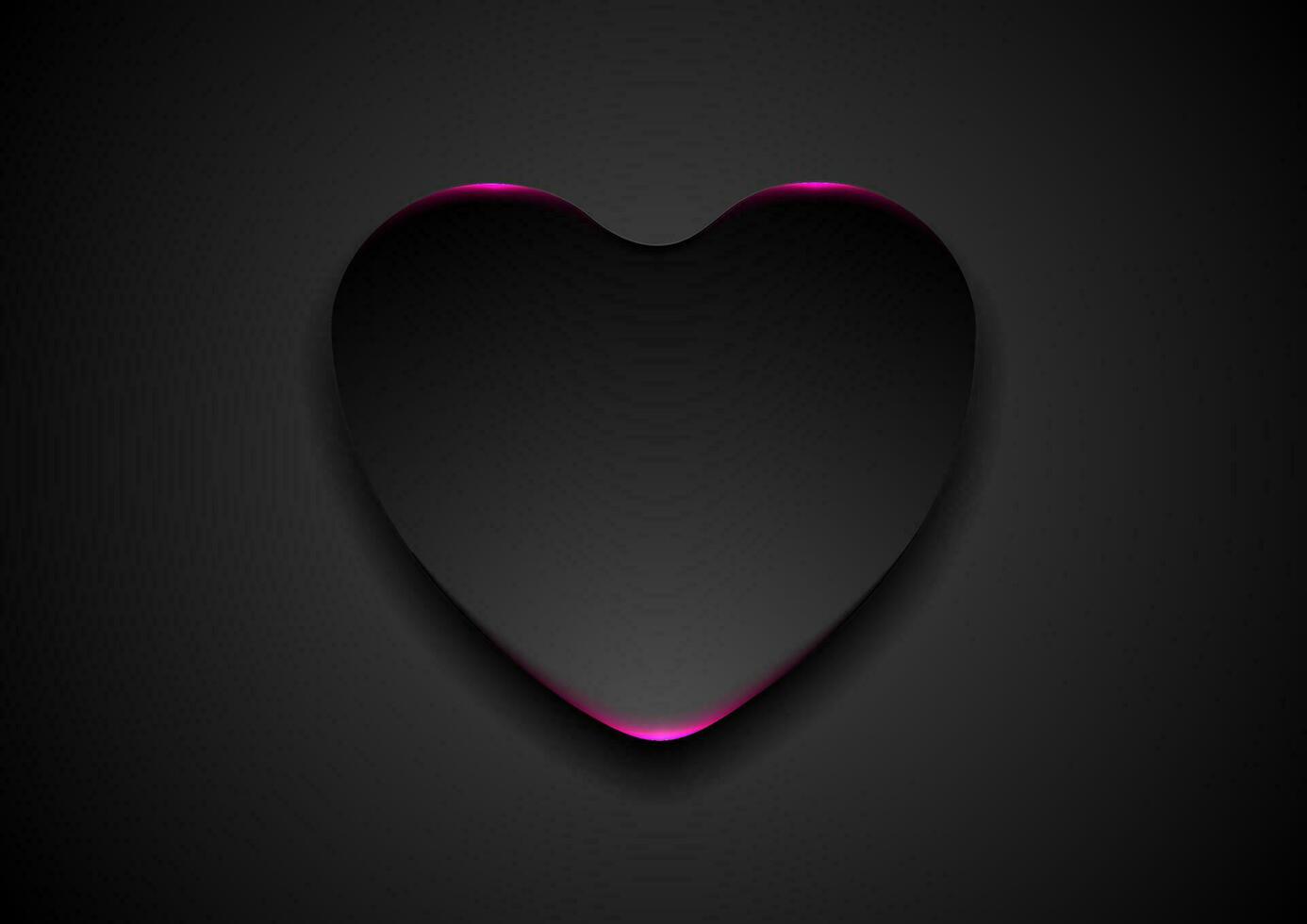 schwarz abstrakt Herz mit lila Neon- Licht Hintergrund vektor