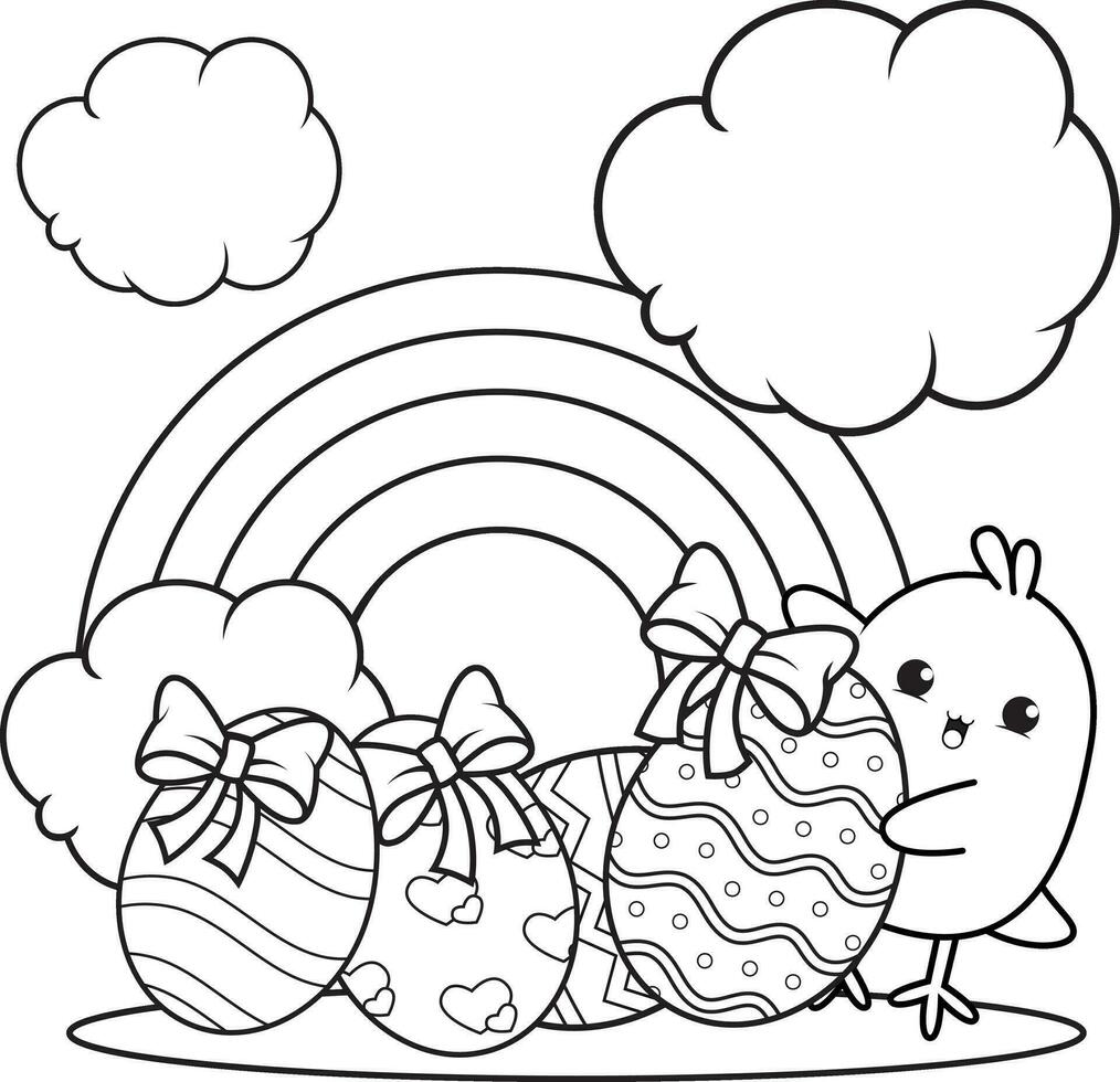 färg sida Lycklig påsk med söt bebis brud vektor