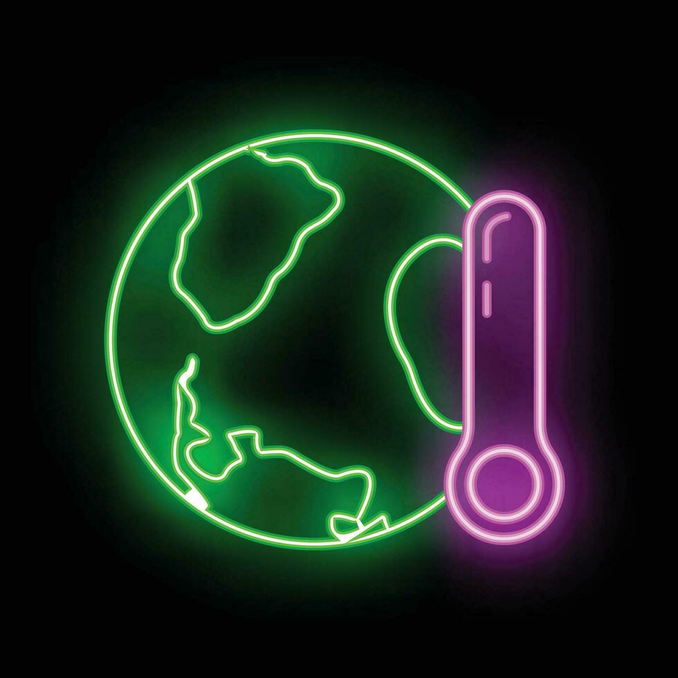 Öko freundlich Alternative Energie Quelle und Abfall Recycling Symbol, Konzept Grün Öko Erde glühen Neon- eben Vektor Illustration, isoliert auf schwarz.