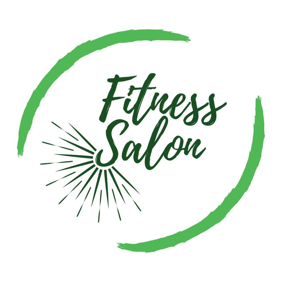 Fitness Salon Etikett. Öko Stil und Wellness Leben. gesund Lebensstil Abzeichen. Vektor Illustration Symbol mit Sunburst