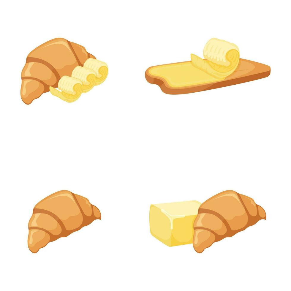 franska croissant, mjölk produkt naturlig Smör eller margarin ikon, begrepp tecknad serie organisk mejeri frukost mat vektor illustration, isolerat på vit.