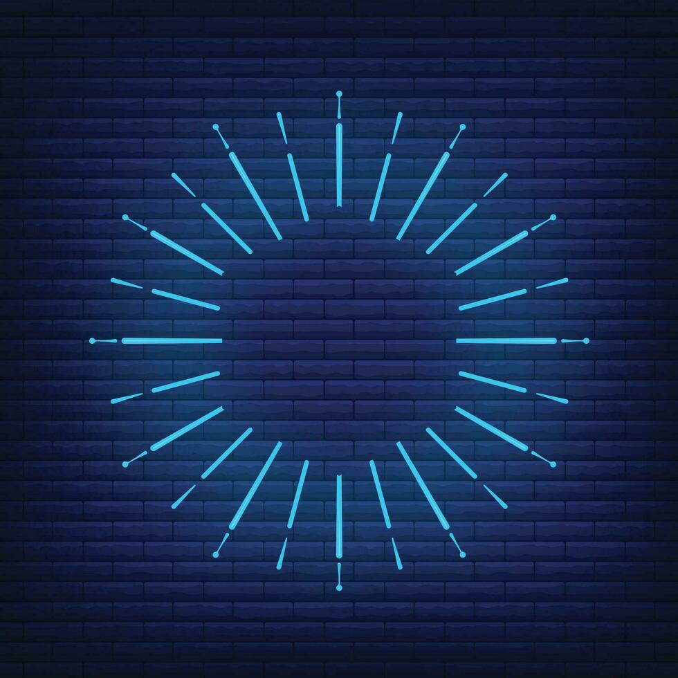 retro design ljus sunburst neon stil glöd geometrisk form, årgång strålar solljus explosion ikon begrepp vektor illustration, isolerat på svart vägg.