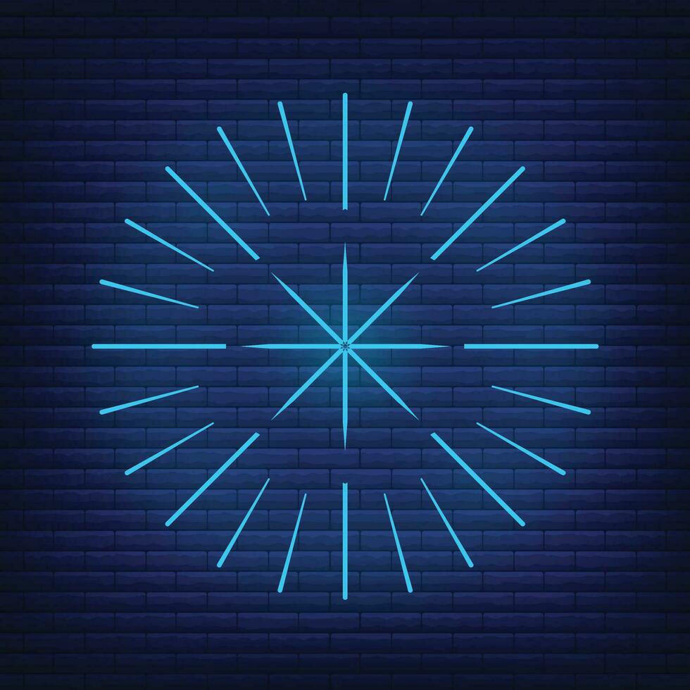 retro Design Licht Sunburst Neon- Stil glühen geometrisch Form, Jahrgang Strahlen Sonnenlicht Explosion Symbol Konzept Vektor Illustration, isoliert auf schwarz Mauer.