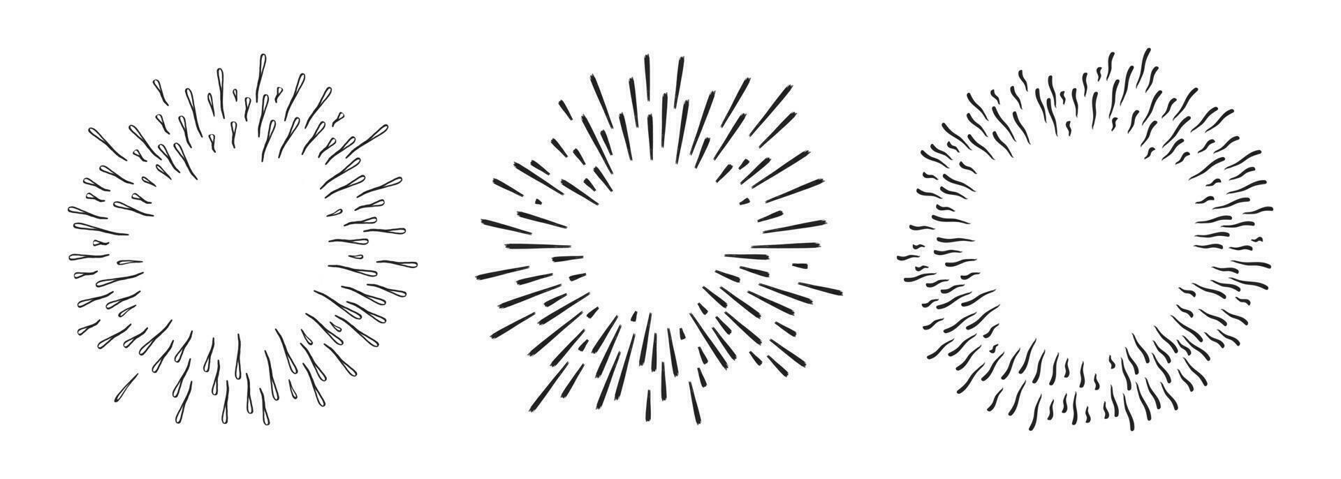 Hand gezeichnet Starburst Gekritzel Explosion Vektor Illustration einstellen isoliert auf Weiß Hintergrund.