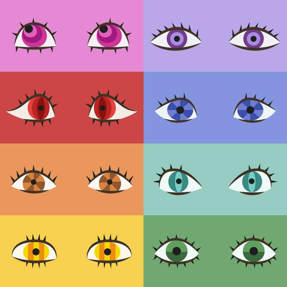 uppsättning av flerfärgad ögon i tecknad serie stil. vektor