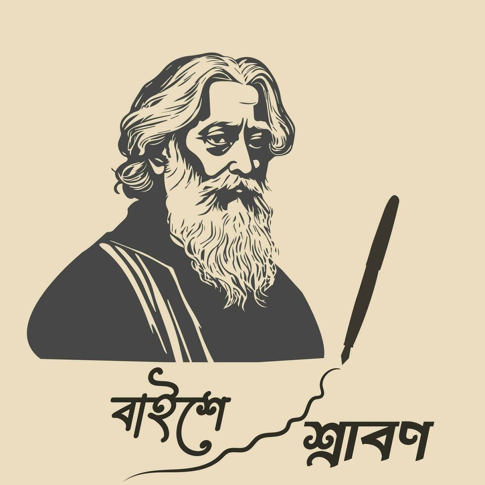 22 hon srabon, rabindranath tagore, srabon, rabindranath, social media posta design vektor