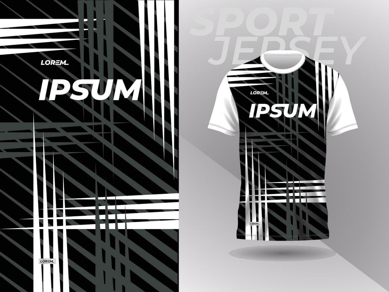svart vit skjorta sport jersey attrapp mall design för fotboll, fotboll, tävlings, spel, motocross, cykling, och löpning vektor