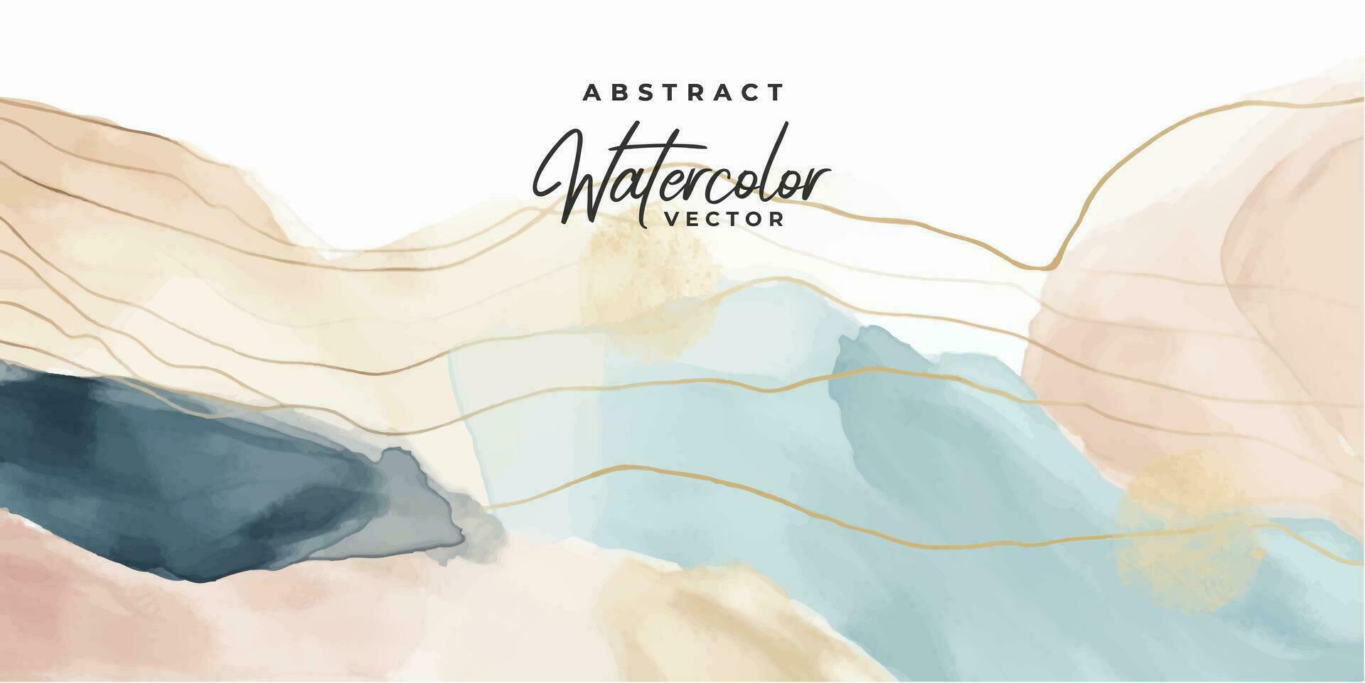 Aquarell Kunst Hintergrund Vektor. Tapetendesign mit Pinsel und goldener Strichzeichnung. erdtonblau, rosa, elfenbein, beige aquarellillustration für drucke, wandkunst, cover und einladungskarten. vektor