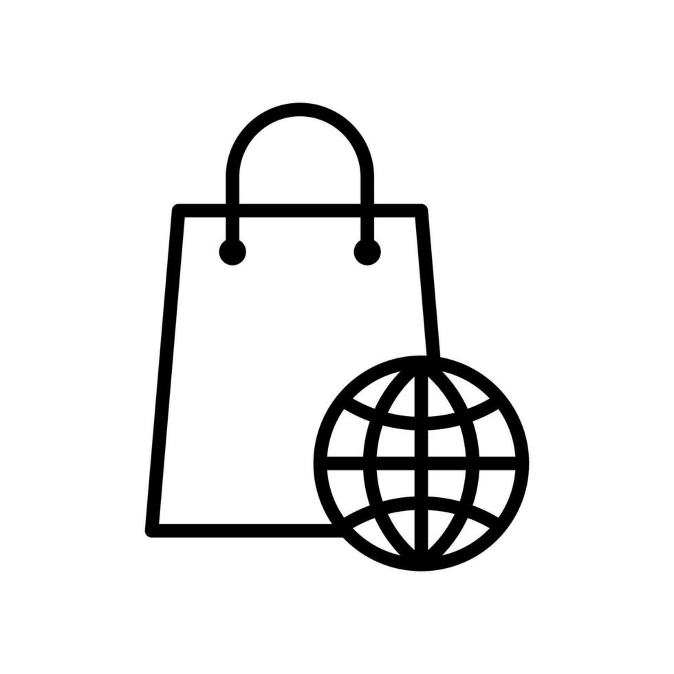 Einkaufen Tasche und Globus, online Einkaufen Konzept Symbol im Linie Stil Design isoliert auf Weiß Hintergrund. editierbar Schlaganfall. vektor