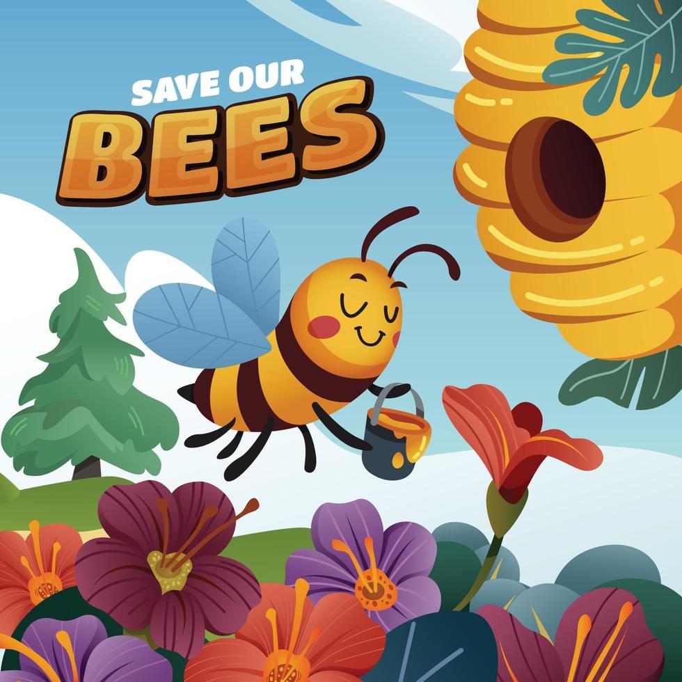 eine Biene bringt einen Topf Honig mit nach Hause vektor