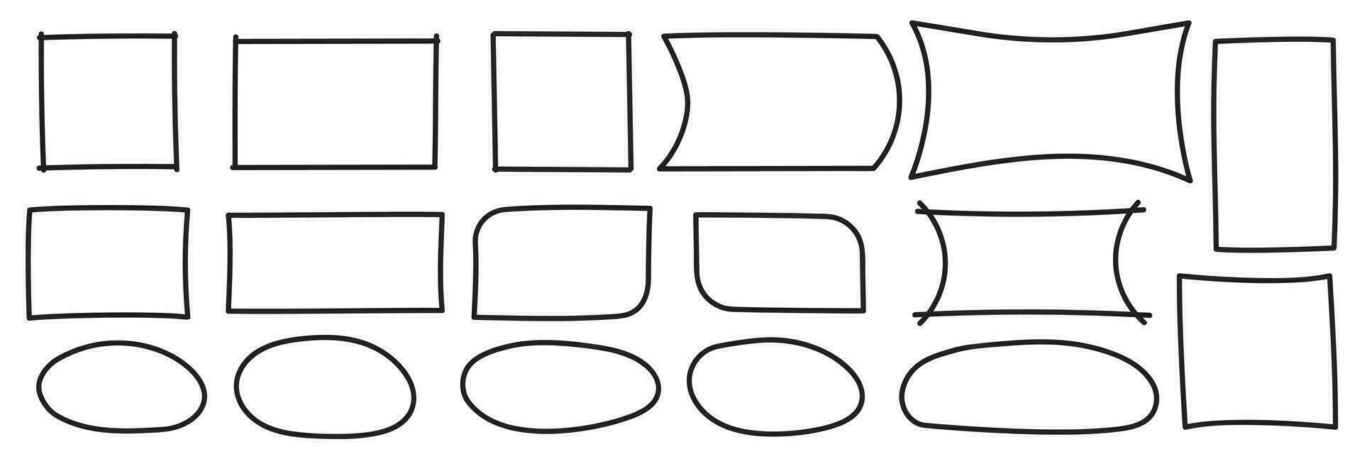 uppsättning av hand dragen rektangel. text låda och ramar. vektor illustration.