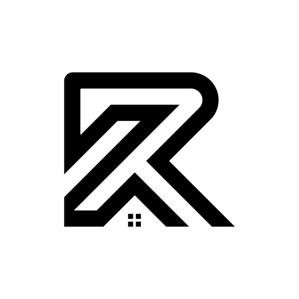 r Brief Logo Design mit Haus zum echt Nachlass Unternehmen vektor