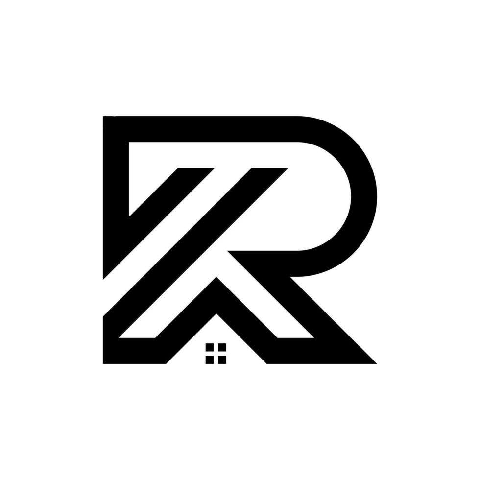 r Brief Logo Design mit Haus zum echt Nachlass Unternehmen vektor
