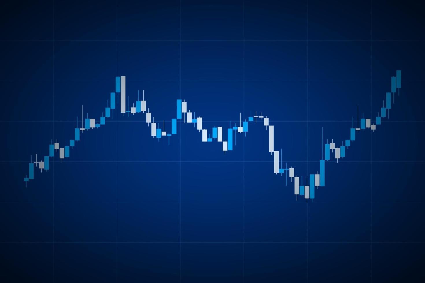 blå ljusstake diagram på blå bakgrund, handel grafiskt designkoncept, finansiell aktiemarknad, kryptovaluta graf, vektorillustration vektor