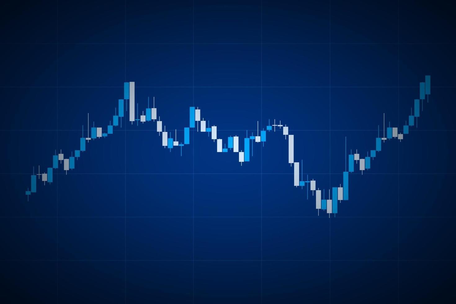 blaues Candlestick-Diagramm auf blauem Hintergrund, Trading-Grafikdesign-Konzept, Finanzbörse, Kryptowährungsdiagramm, Vektorillustration vektor