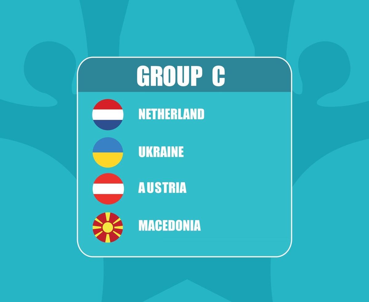europeiska fotboll 2020-lag..europeiska fotbollsfinalen. grupp c österrike ukraina nederländerna Makedonien vektor