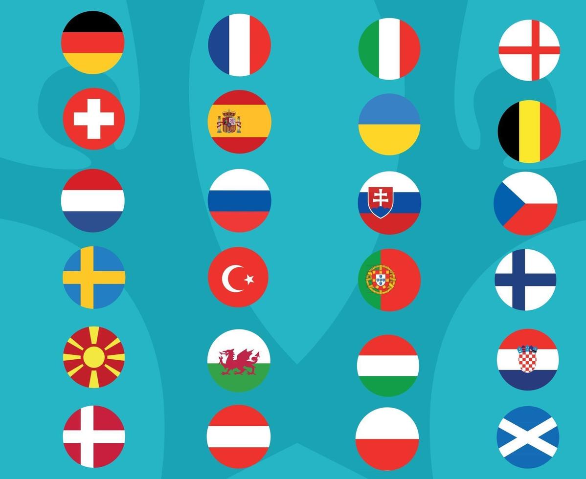 europeisk fotboll 2020. europeisk fotbollsfinal. flaggländer vektor