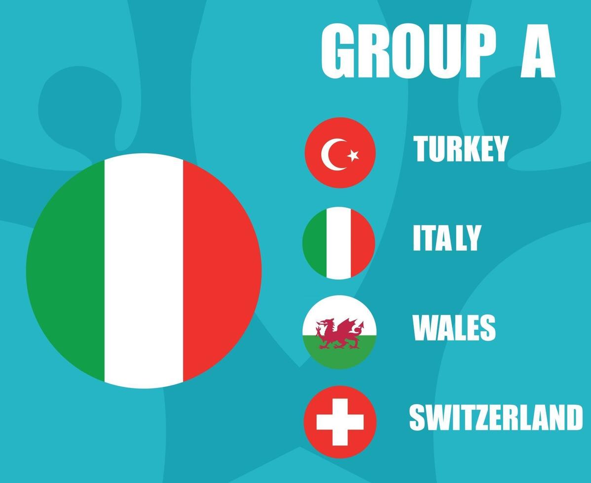 europeisk fotboll 2020-lag. gruppera en italiensk flagga. europeisk fotbollsfinal vektor