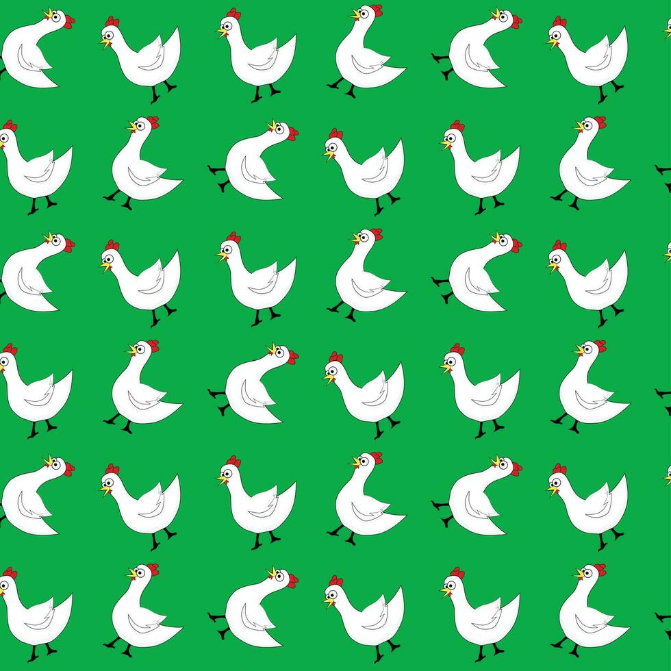 vit kyckling sömlös mönster. fågel med röd hårkam, vektor illustration