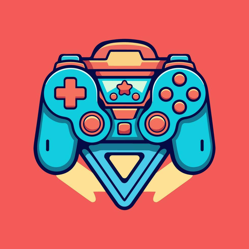 abstrakt ljus Färg joystick enhet. spel växla kontrollant logotyp. handhållen spel trösta. tecknad serie vektor illustration på röd bakgrund