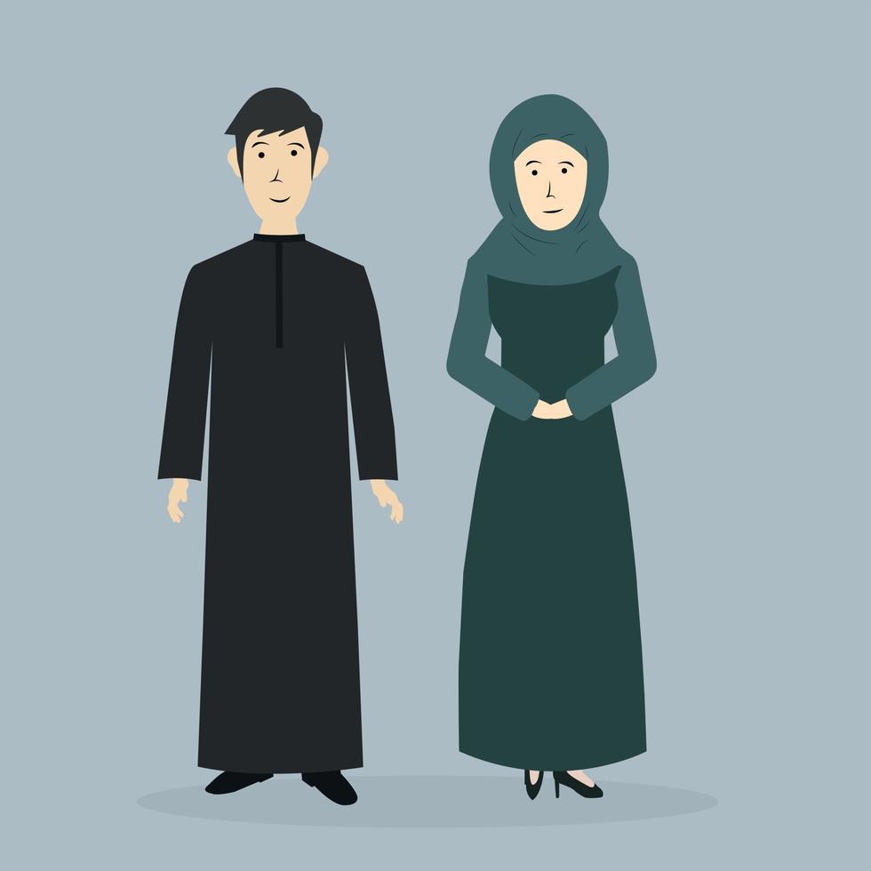 Stilvolles Paar muslimischer Menschen Symbol Mann und Frau tragen Hijab Schleier Mütze, arabische asiatische Menschen Islam Moslems Symbol Illustration vektor