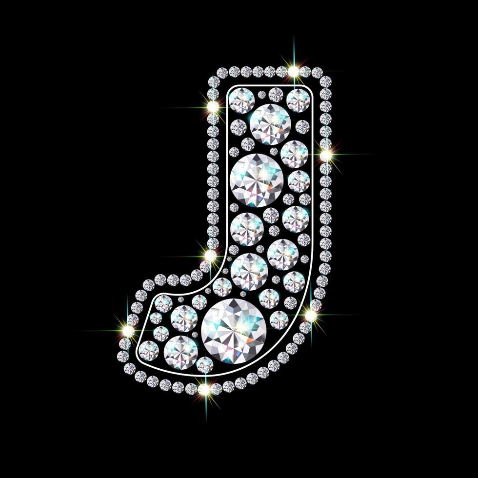 alphabet buchstabe j aus hellen, funkelnden diamanten schmuck schriftart 3d realistische stilvektorillustration vektor