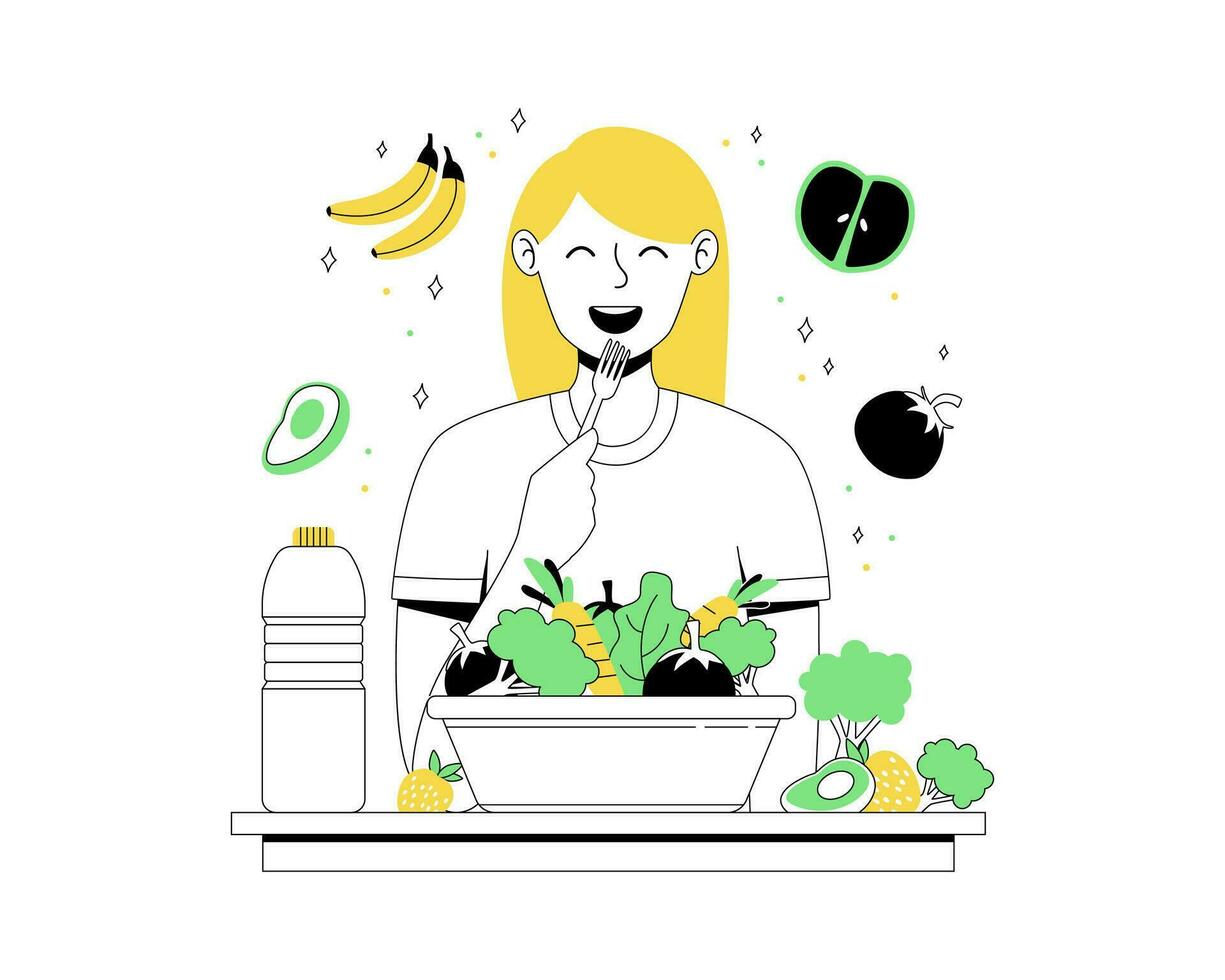 friska äter illustration. balanserad vegetarian och vegan diet vektor begrepp illustration