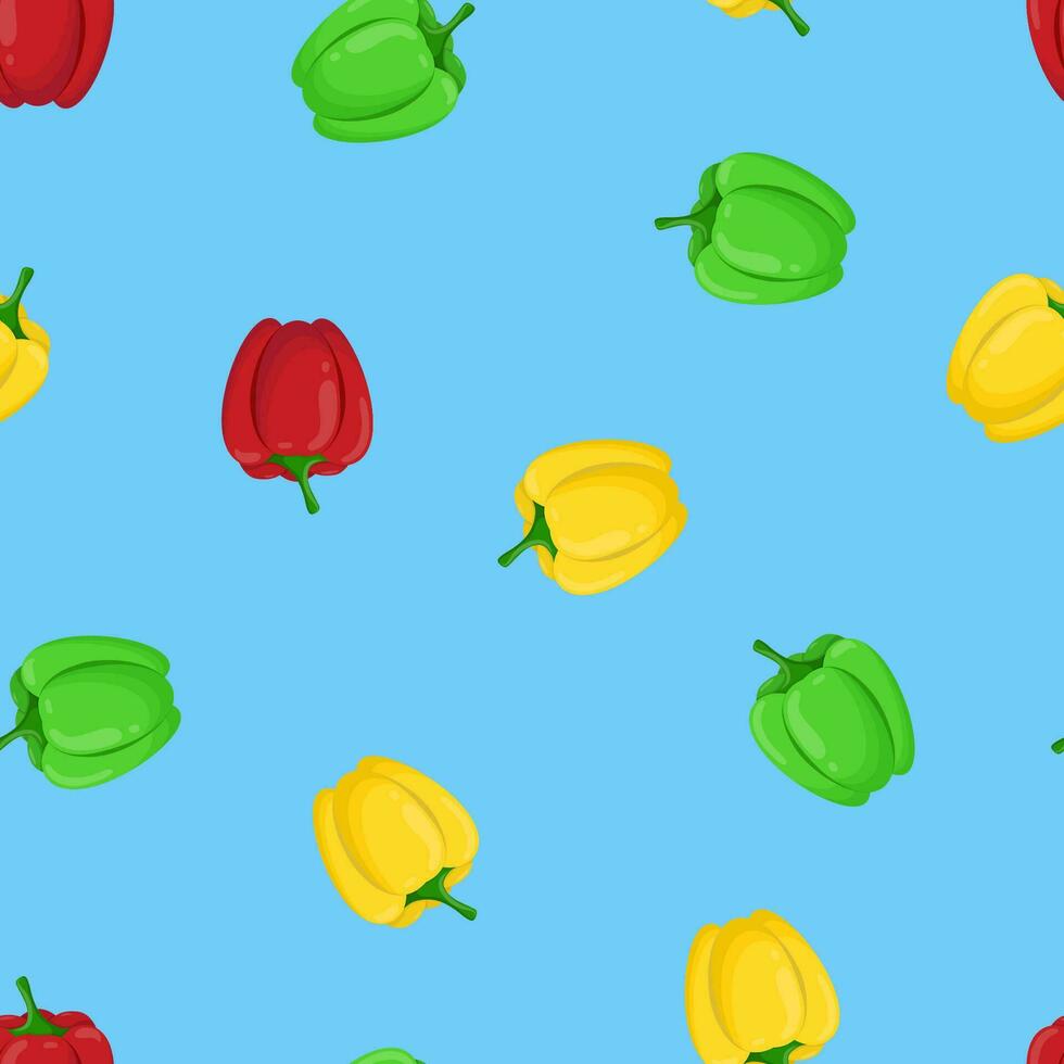sömlös mönster med paprika på en blå bakgrund. sömlös prydnad med peppar. mönster med grönsaker vektor