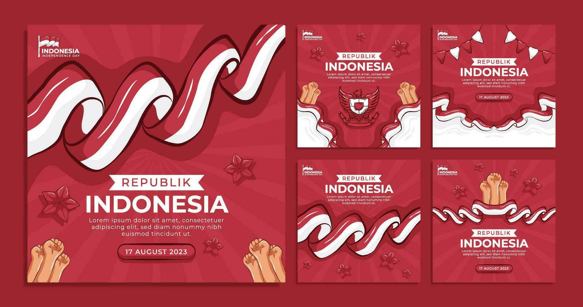 Sammlung von Indonesien Unabhängigkeit Tag Sozial Medien Flyer Banner Vorlage vektor