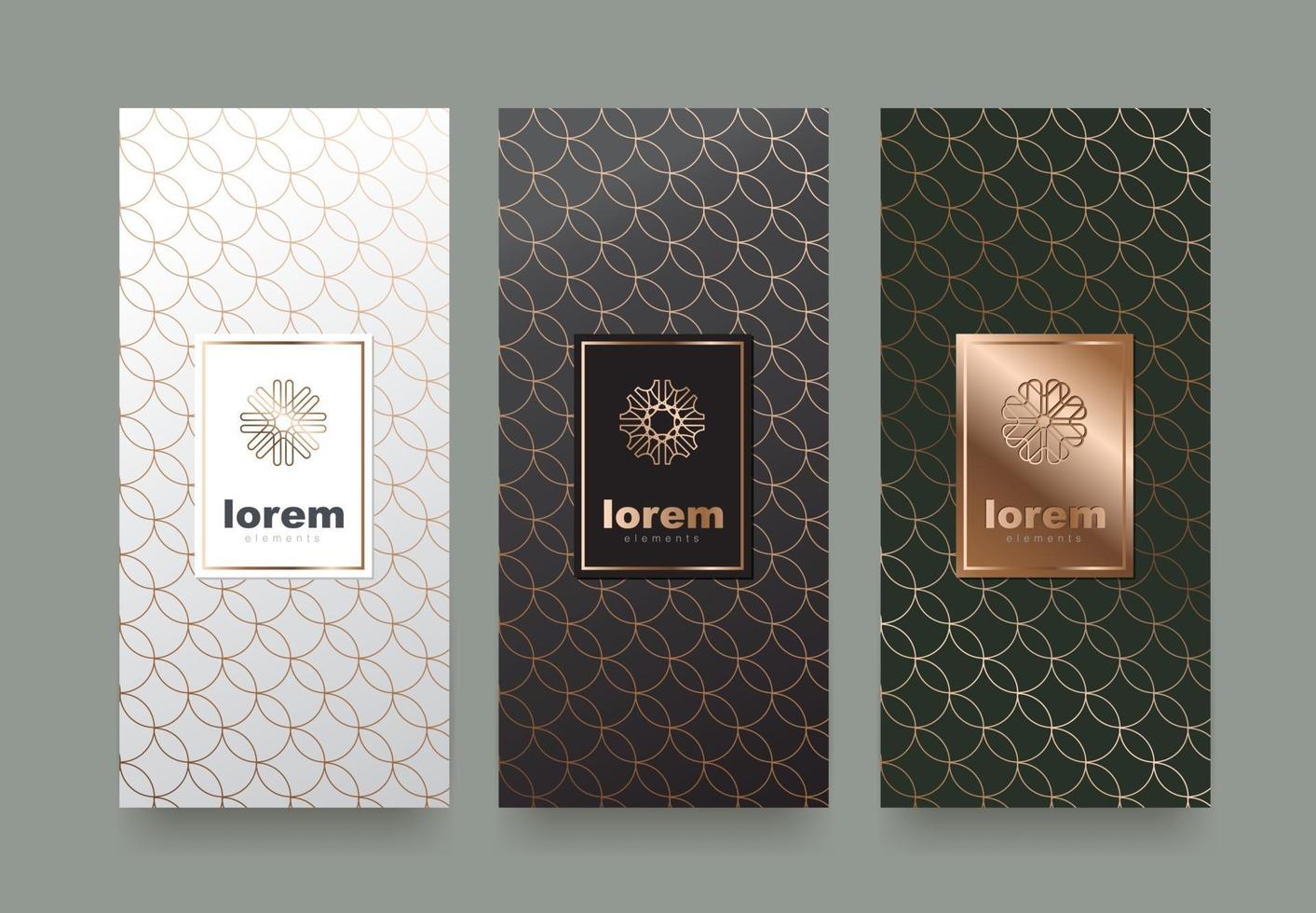 vektor uppsättning förpackningsmallar med olika konsistens för lyxprodukter. logo design i trendig linjär stil.