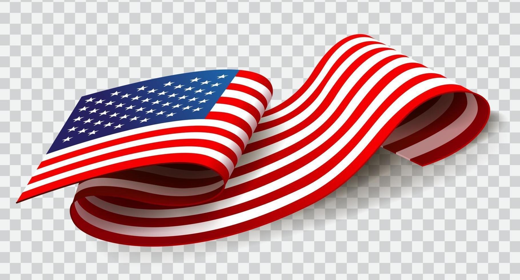 Amerikas förenta stater viftande flagga på transparent bakgrund för 4 juli. vektor