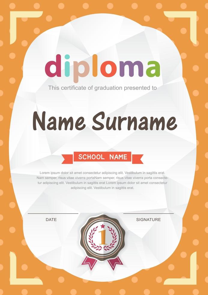 Vorschulkinder Diplom Zertifikat Hintergrund Designvorlage vektor
