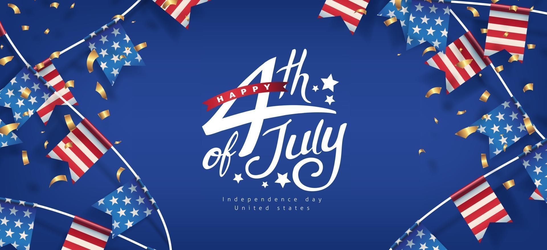 Unabhängigkeitstag USA Banner Vorlage amerikanische Flaggen Girlanden decor.4th of July Feier Poster Template.vierte von Juli Kalligraphie Vektor-Illustration. vektor