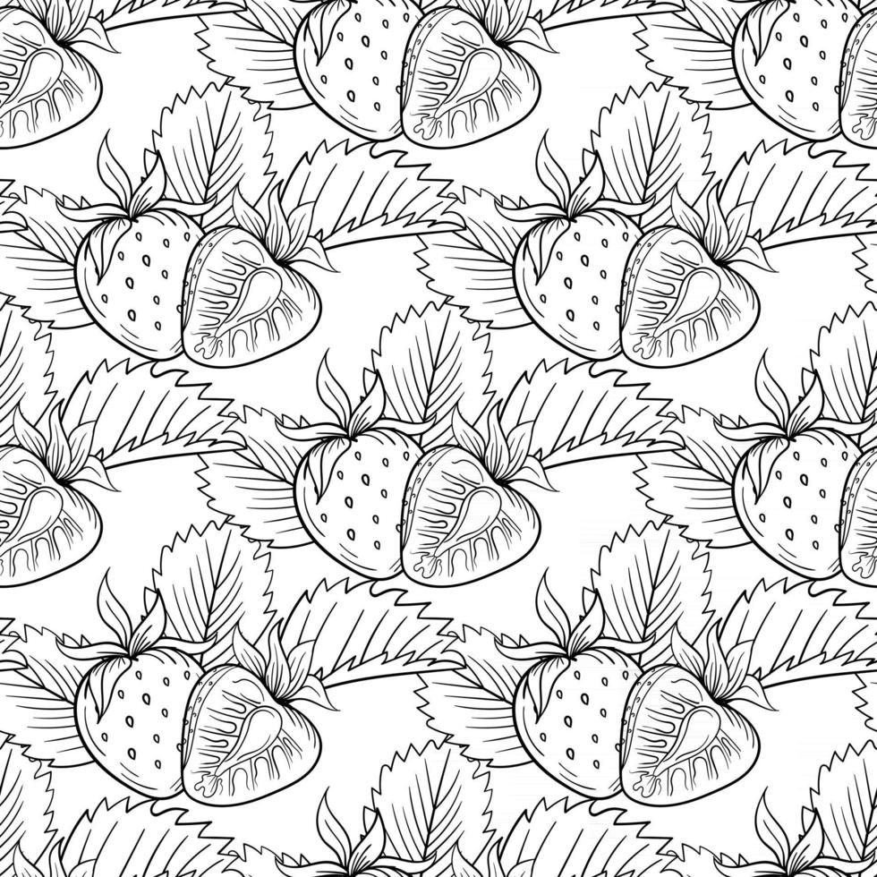 Erdbeerbeere nahtloses Muster. Hand gezeichnete Vektorillustration frisches organisches gesundes Obst. süßer Erdbeerhintergrund. vektor