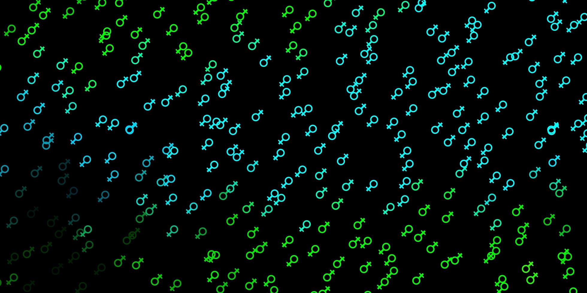 mörkblå grön vektorbakgrund med kvinnas kraftsymboler vektor