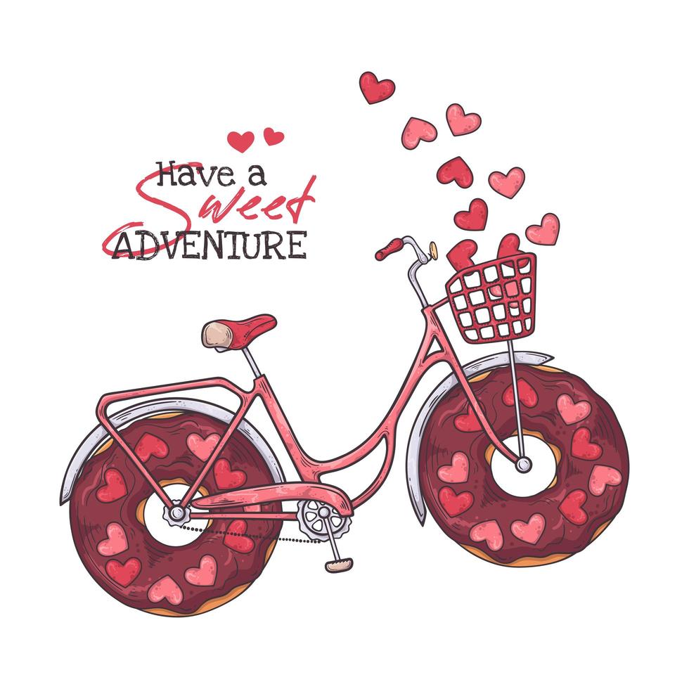 vektor skiss illustrationer. cykel med munkar istället för hjul.