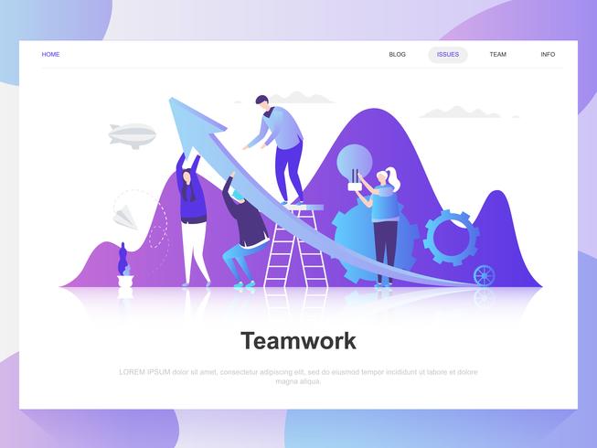 Teamwork modernt plandesignkoncept. Målsida mall. Moderna platt vektor illustration koncept för webbsida, webbplats och mobil webbplats. Lätt att redigera och anpassa.