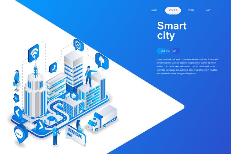 Smart city modern plattform isometrisk koncept. Arkitektur och människokoncept. Målsida mall. Konceptuell isometrisk vektor illustration för webb och grafisk design.