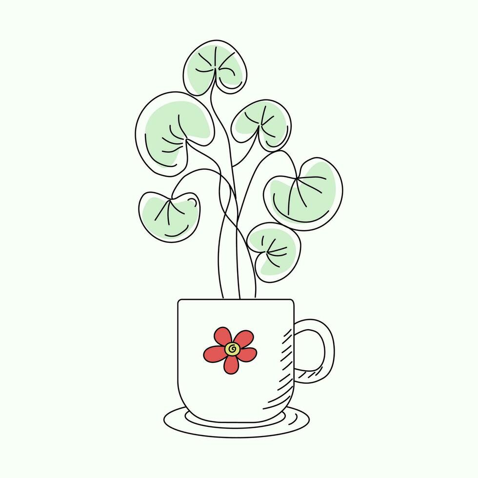 växt vård. hus växt i en pott. inlagd växt i klotter stil. översikt teckning, skiss. vektor, illustration, vektor