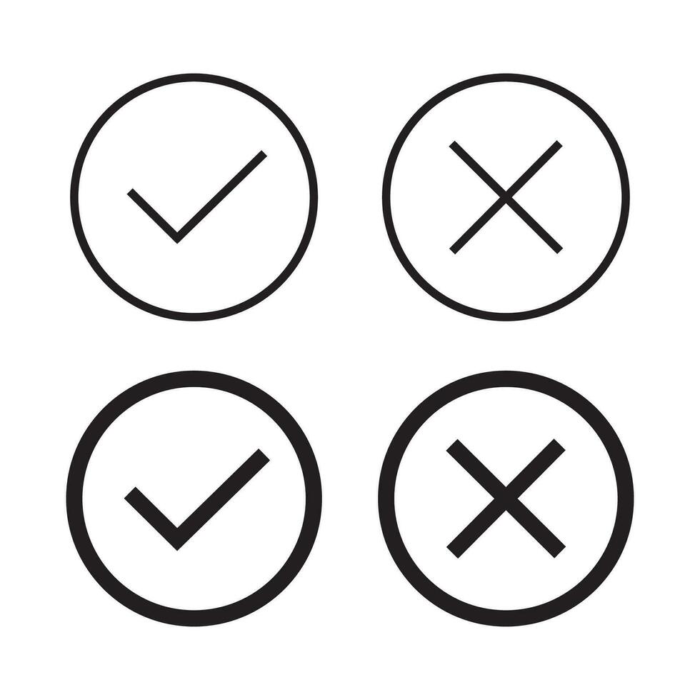 prüfen Kennzeichen und Kreuz Symbol, Ja oder Nein Zeichen isoliert Vektor Illustration.