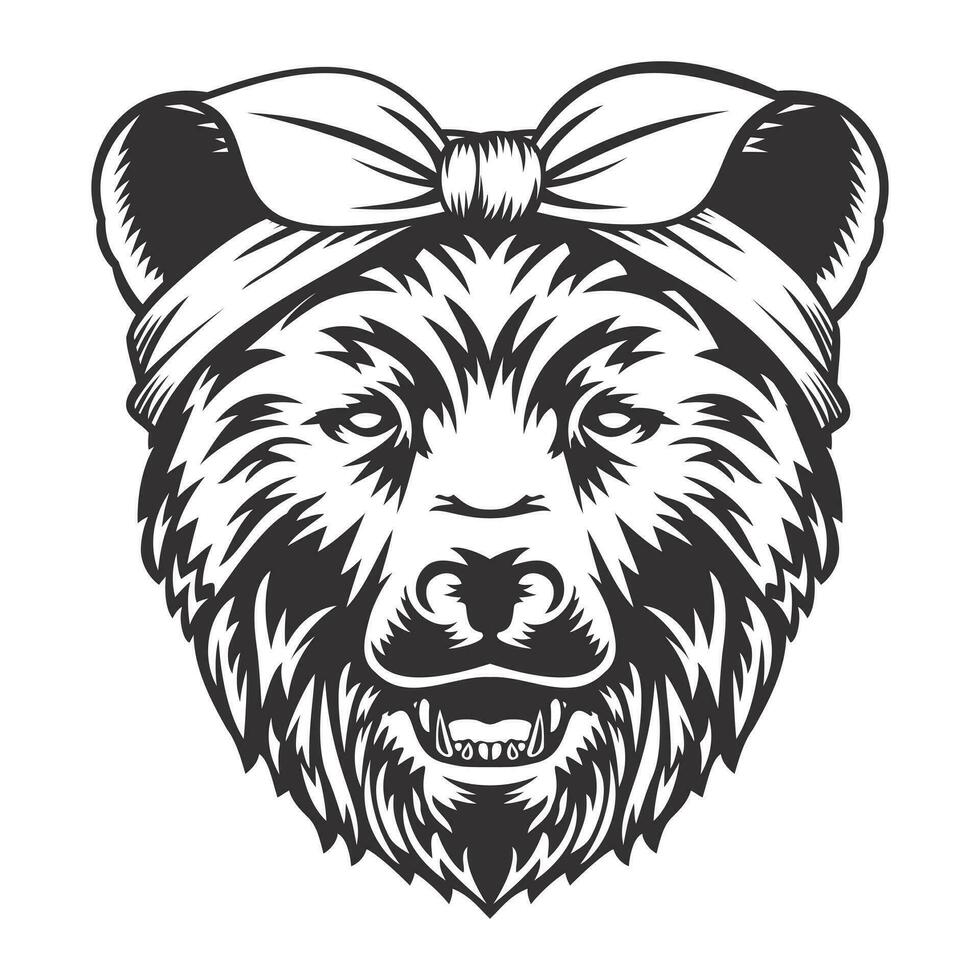 grizzly Björn pannband bandana linje konst. bruka djur. svart Björn logotyper eller ikoner. vektor illustration