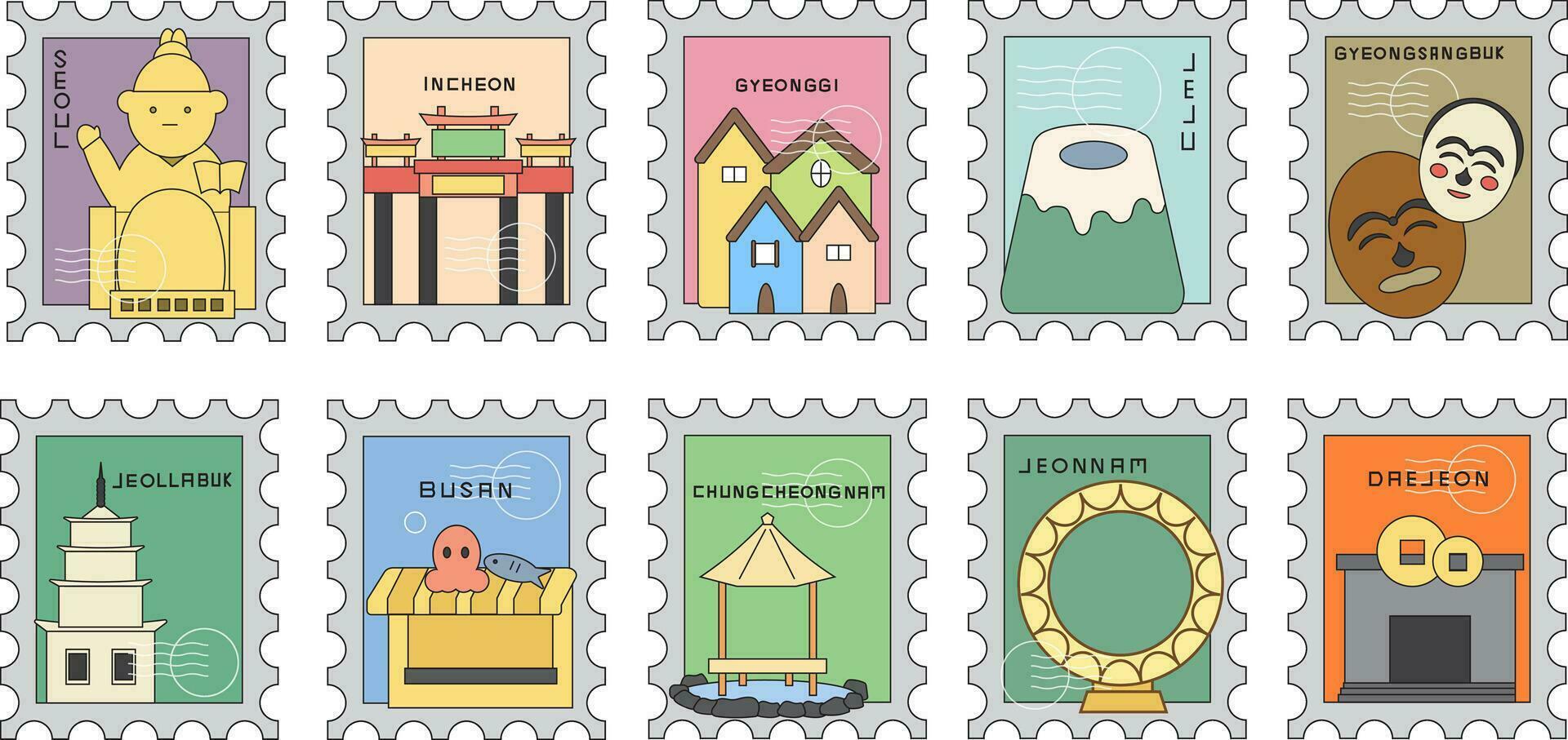 süß Koreanisch Briefmarke vektor