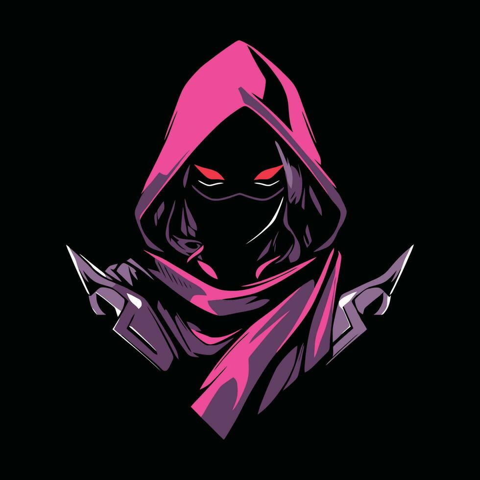 Ninja Kopf Maskottchen Logo zum Esport. Ninja T-Shirt Design. Ninja Logo. Ninja Aufkleber vektor