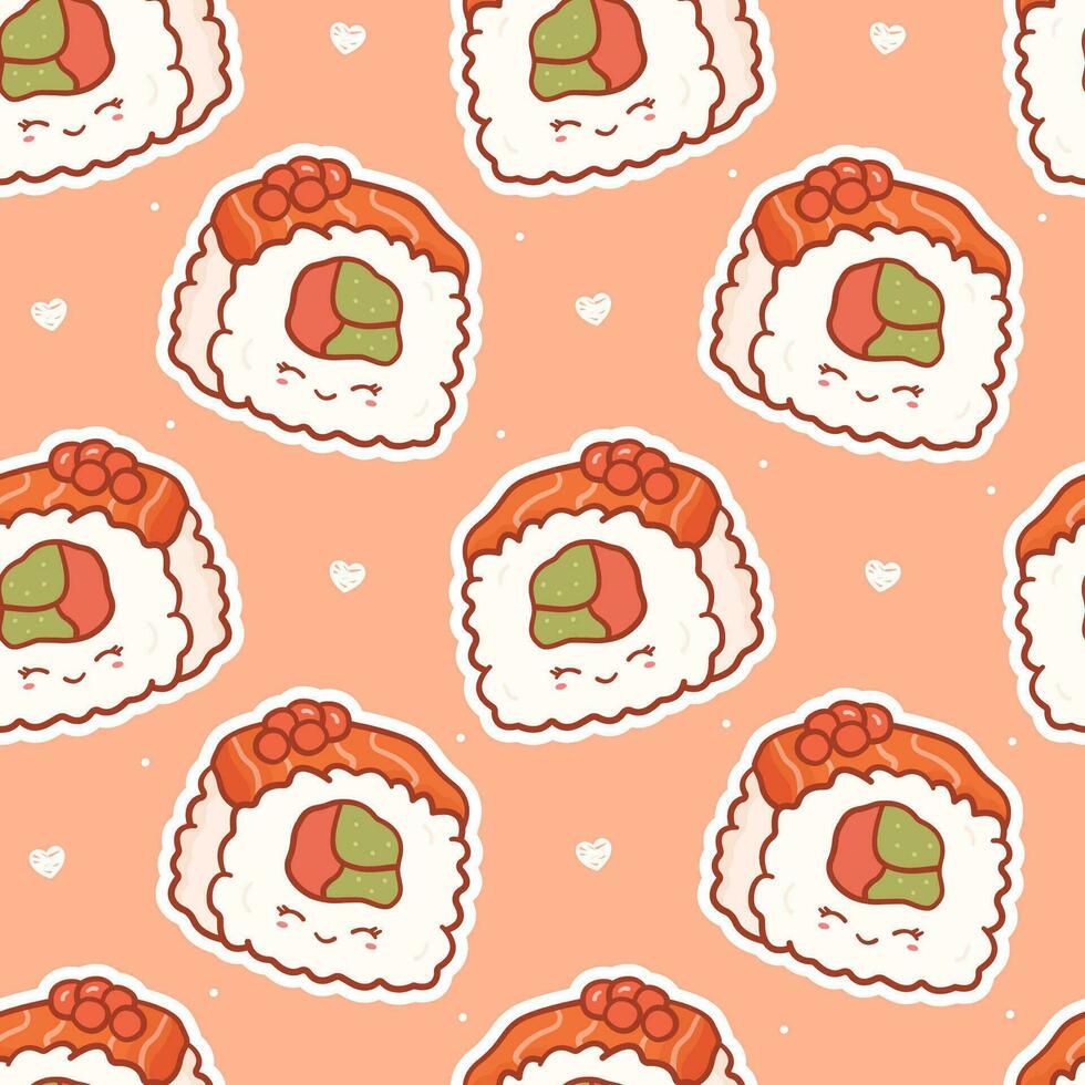 nahtlos Muster mit kawaii Sushi rollen. süß Anime drucken zum Telefon Fall, Hintergründe, Mode, Verpackung Papier und Textil. Vektor