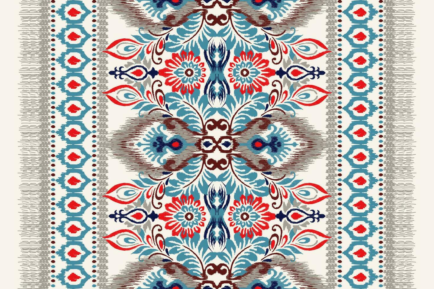 Ikat Blumen- Paisley Stickerei auf Weiß hintergrund.ikat ethnisch orientalisch Muster traditionell.aztekisch Stil abstrakt Vektor illustration.design zum Textur, Stoff, Kleidung, Verpackung, Dekoration, Schal, Teppich