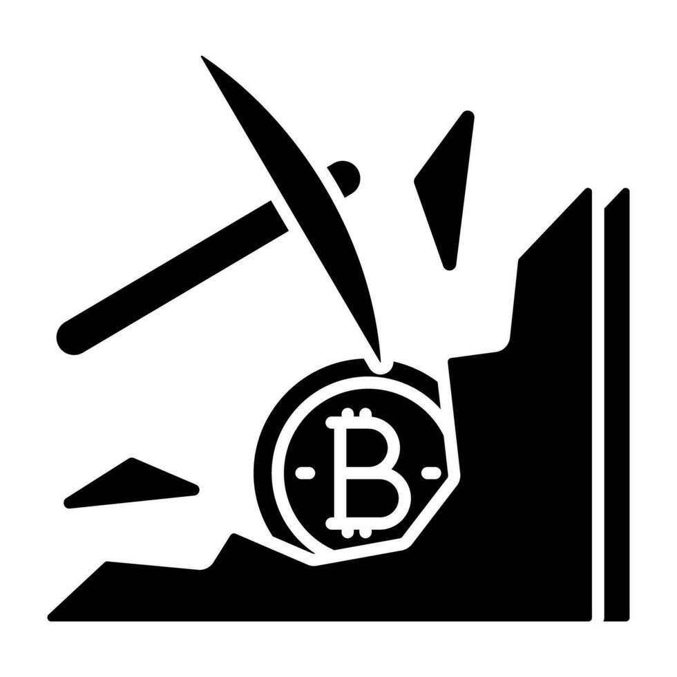 pickaxe med berg och BTC visa upp bitcoin brytning vektor