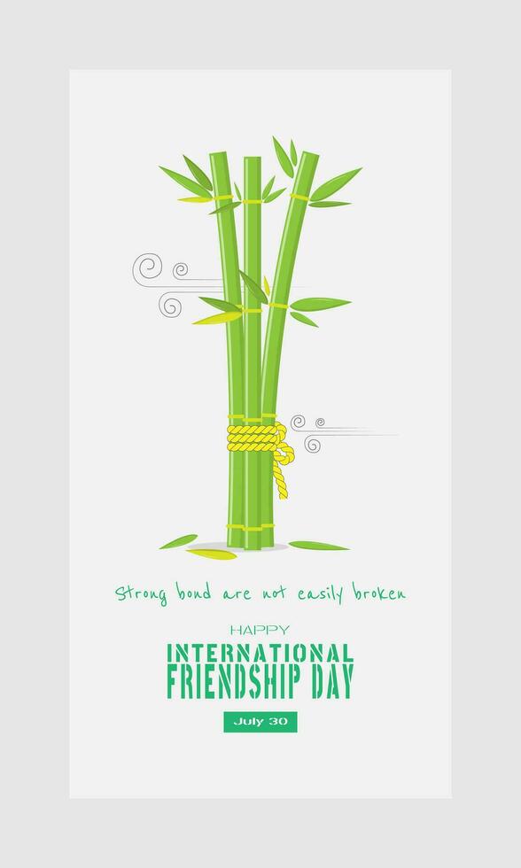 glücklich International Freundschaft Tag mit drei Bambus gebunden zusammen vektor