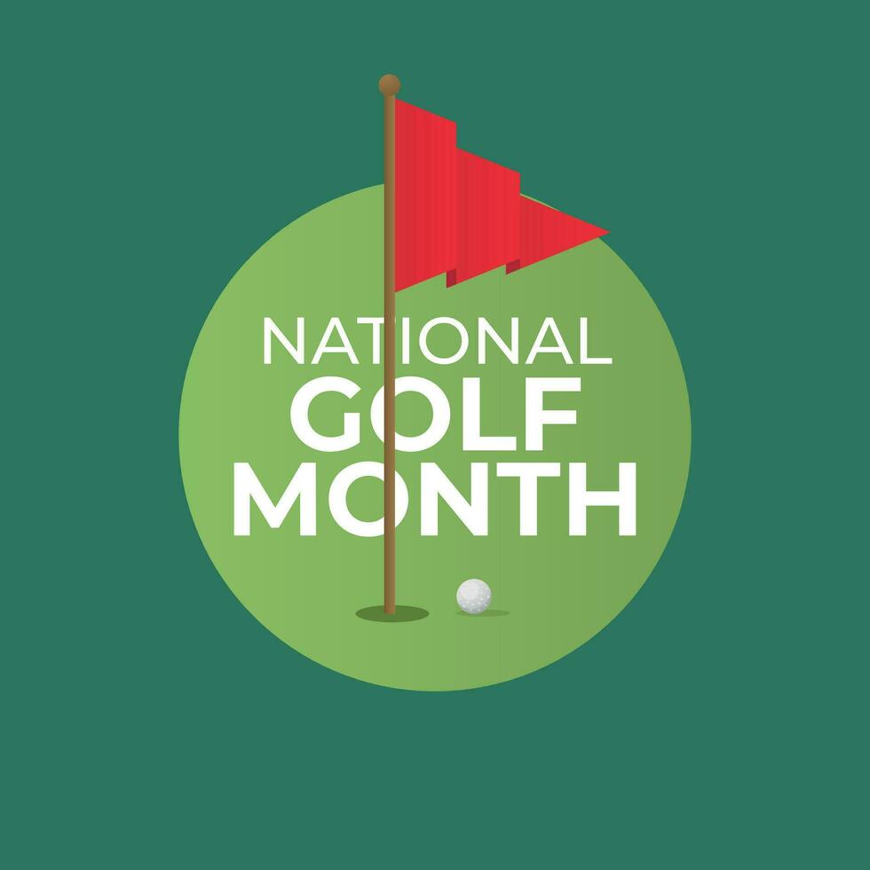 National Golf Monat Design Vorlage zum Feier. Golf Ball Vektor Design. Golf Feld Illustration. Golf Flagge.