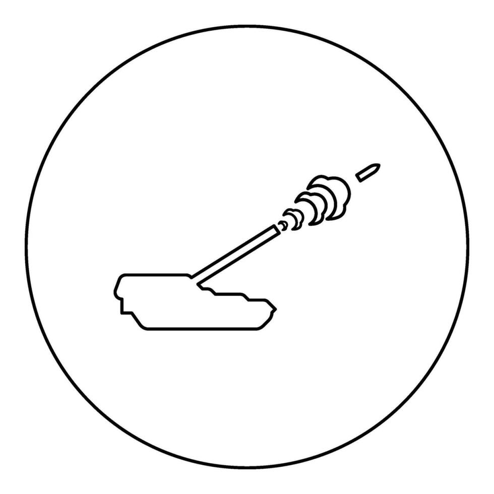selbstfahrend Haubitze Artillerie System Bogenschütze schießt Projektil Schale Symbol im Kreis runden schwarz Farbe Vektor Illustration Bild Gliederung Kontur Linie dünn Stil